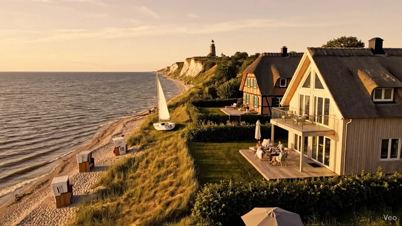 Reetdachhäuser an der Küste Rügens